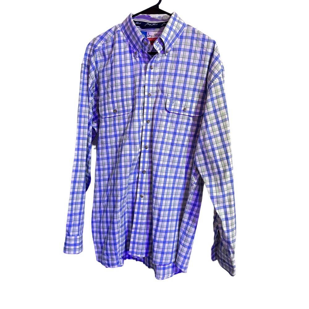 WRANGLER GEORGE STRAIT BLUE, YELLOW, WHITE PLAID WESTERN SHIRT SZ Large